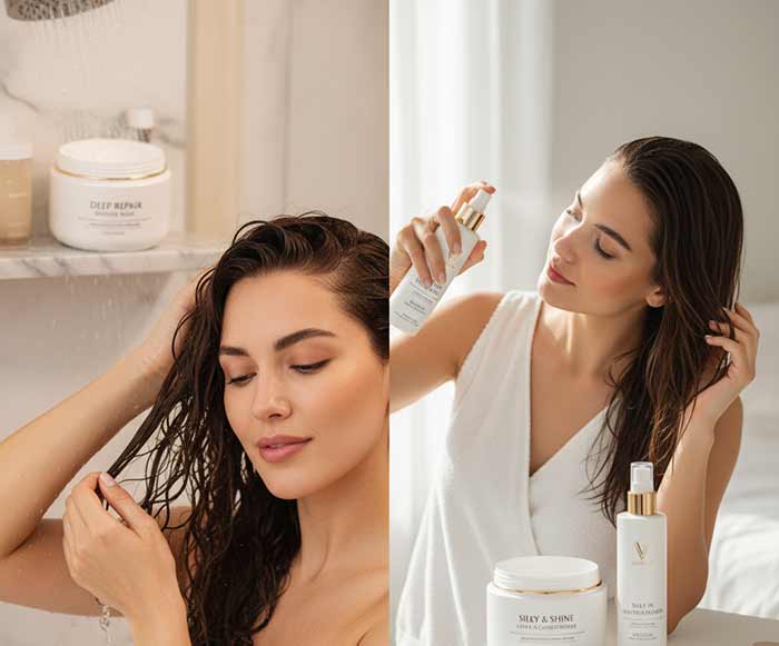 در حال استفاده از ماسک مو